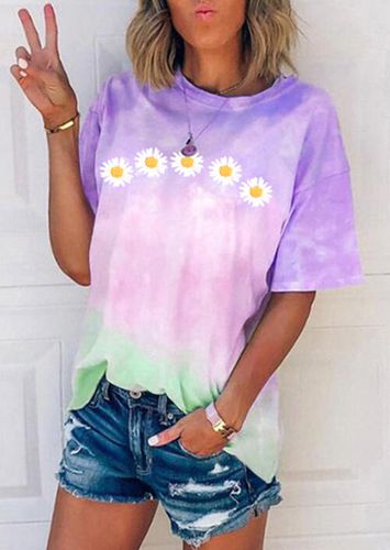 Daisy Floral Tie Dye T-Shirt Tee without Necklace - unsigned - Modalova