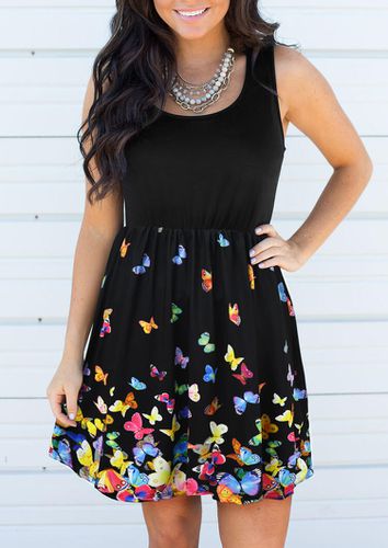 Butterfly Splicing Ruffled Mini Dress without Necklace - Black - unsigned - Modalova