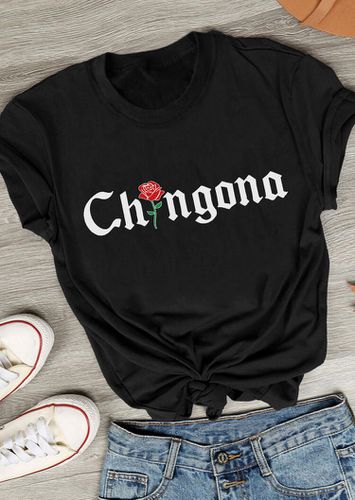 Chingona Floral O-Neck T-Shirt Tee - Black - unsigned - Modalova
