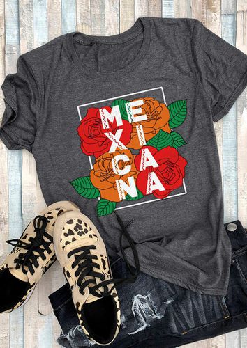 Mexicana Flower O-Neck T-Shirt Tee - Dark Grey - unsigned - Modalova