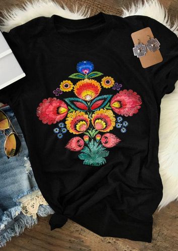Dahlia Floral T-Shirt Tee - Black - unsigned - Modalova