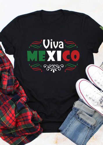 Viva Mexico O-Neck T-Shirt Tee - Black - unsigned - Modalova