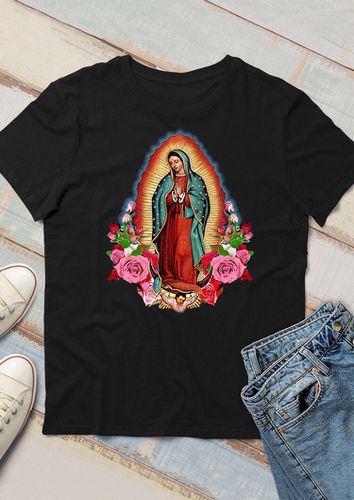 Our Lady Of Guadalupe Floral T-Shirt Tee - Black - unsigned - Modalova