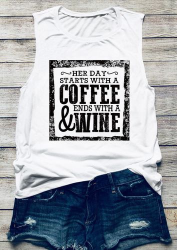 Her Day Starts With A Coffee & Ends With A Wine Tank - White - unsigned - Modalova