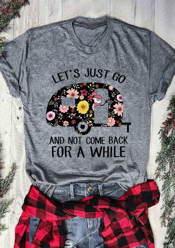 Let's Just Go Camping Floral T-Shirt Tee - Gray - unsigned - Modalova