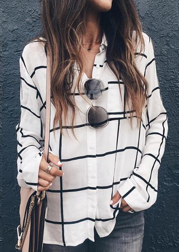 Plaid Button Long Sleeve Shirt - White - unsigned - Modalova