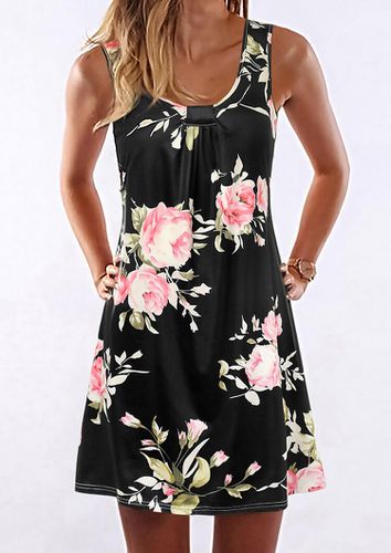 Rose Floral Ruffled Mini Dress - Black - unsigned - Modalova