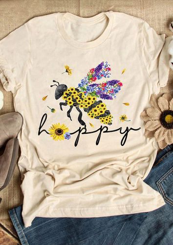 Bee Happy Sunflower T-Shirt Tee - Light Yellow - unsigned - Modalova