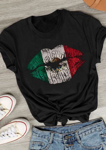 Mexican Flag Lips T-Shirt Tee - Black - unsigned - Modalova