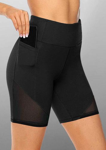 Mesh Splicing Pocket Yoga Fitness Activewear Shorts - Black - unsigned - Modalova