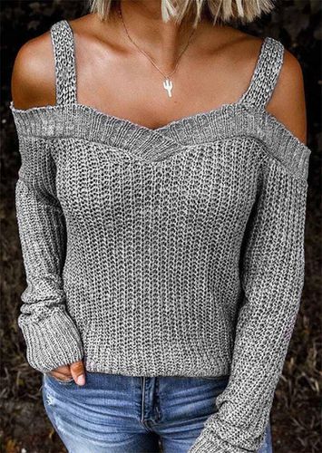 Cold Shoulder Knitted Sweater - Gray - unsigned - Modalova