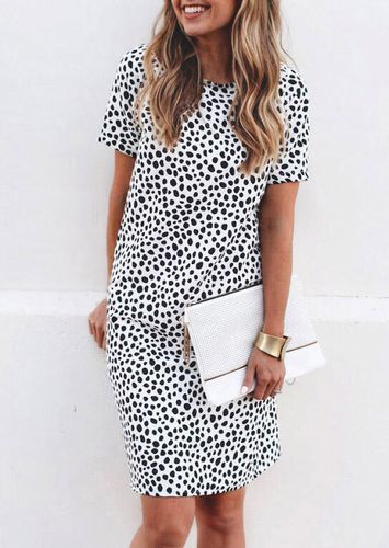 Leopard Polka Dot O-Neck Mini Dress - White - unsigned - Modalova