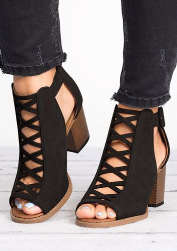 Criss-Cross Peep Toe Heeled Sandals - Black - unsigned - Modalova