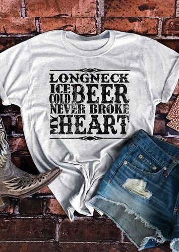 Beer Never Broke My Heart T-Shirt Tee - Light Grey - unsigned - Modalova