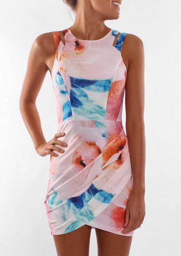 Floral Ruffled Hollow Out Sleeveless Bodycon Dress - unsigned - Modalova