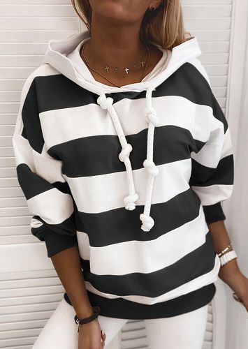 Striped Drawstring Long Sleeve Pullover Hoodie - unsigned - Modalova