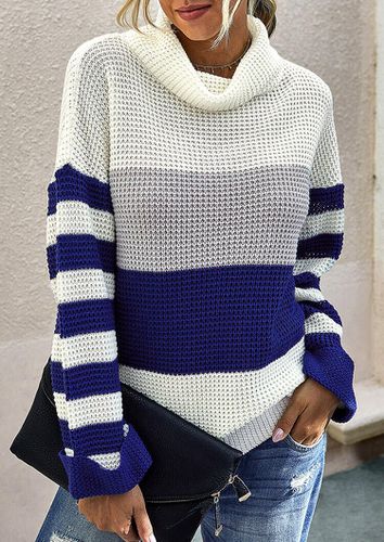 Color Block Striped Turtleneck Sweater - unsigned - Modalova