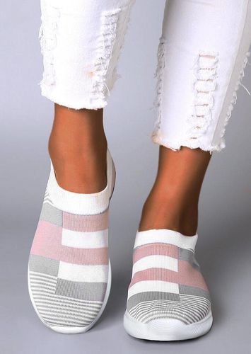 Breathable Striped Color Block Flat Sneakers - unsigned - Modalova