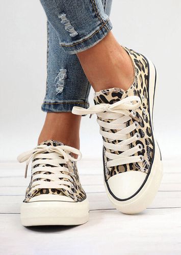 Leopard Printed Lace Up Canvas Sneakers - unsigned - Modalova