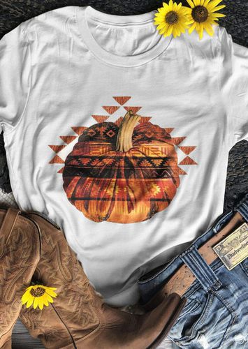 Halloween Pumpkin Aztec Geometric T-Shirt Tee - White - unsigned - Modalova