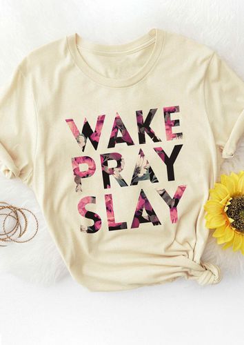 Wake Pray Slay Christian T-Shirt Tee - Apricot - unsigned - Modalova
