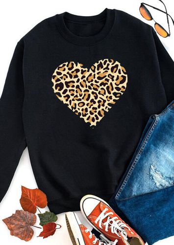 Leopard Heart Pullover Sweatshirt - Black - unsigned - Modalova