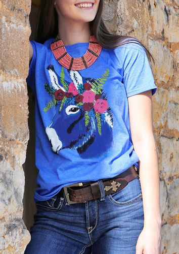 Donkey Floral O-Neck T-Shirt Tee - Blue - unsigned - Modalova