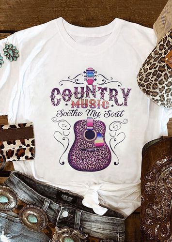 Country Music Soothe My Soul Leopard Guitar T-Shirt Tee - White - unsigned - Modalova