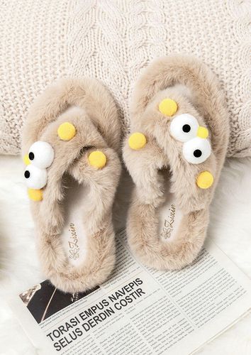 Funny Fur Slip On Flat Slippers - Light Khaki - unsigned - Modalova