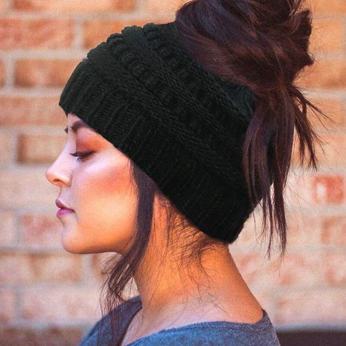 Winter Thick Knitted Ponytail Beanie Hat - unsigned - Modalova