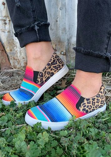 Leopard Serape Striped Splicing Canvas Sneakers - unsigned - Modalova