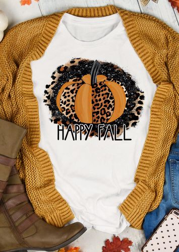 Thanksgiving Happy Fall Leopard Pumpkin T-Shirt Tee - White - unsigned - Modalova