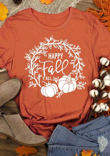 Thanksgiving Happy Fall Pumpkin T-Shirt Tee - Orange - unsigned - Modalova