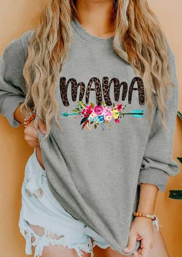 Leopard Mama Colorful Floral Arrow Pullover Sweatshirt - Gray - unsigned - Modalova