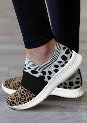 Leopard Cow Splicing Breathable Flat Sneakers - unsigned - Modalova