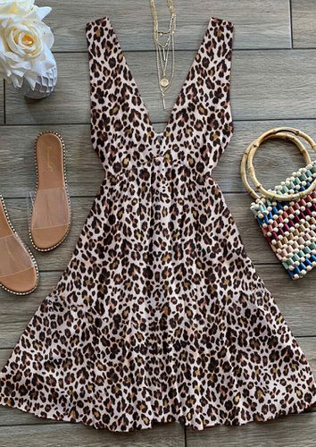 Leopard Ruffled Open Back Mini Dress - unsigned - Modalova