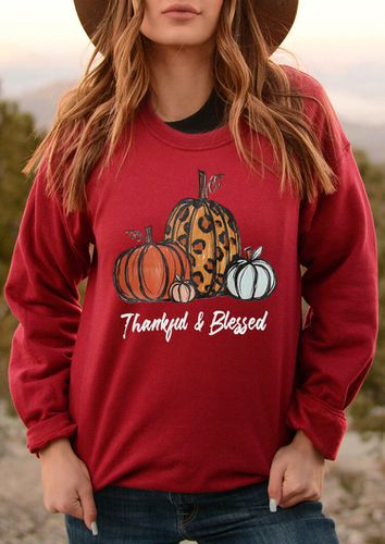 Thankful & Blessed Leopard Pumpkin Sweatshirt - Red - unsigned - Modalova