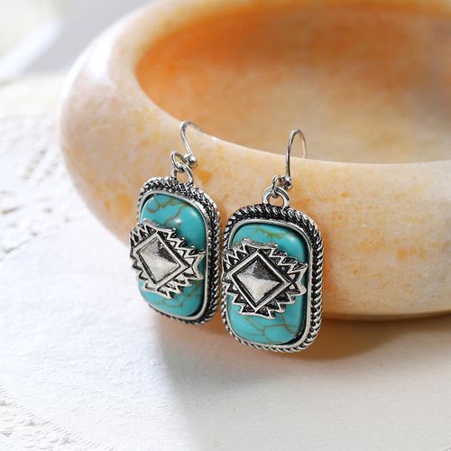 Bohemian Aztec Geometric Turquoise Earrings - unsigned - Modalova