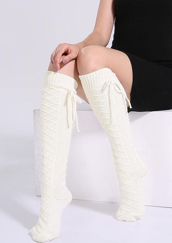 Bowknot Winter Leg Warmers Knitted Long Socks - unsigned - Modalova