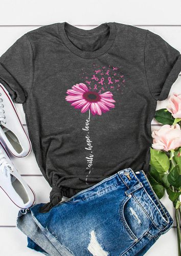 Sunflower Ribbon Faith Hope Love T-Shirt Tee - Dark Grey - unsigned - Modalova