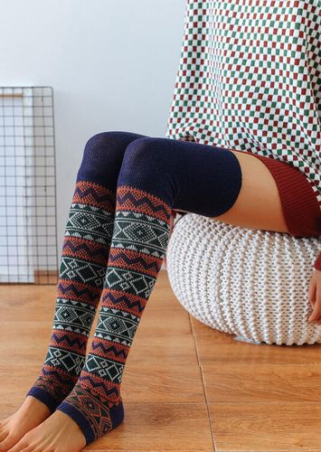 Warm Geometric Over Knee Knitting Socks - unsigned - Modalova