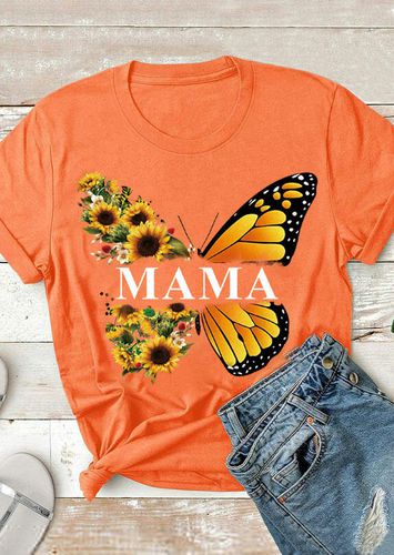 Mama Sunflower Butterfly T-Shirt Tee - Orange - unsigned - Modalova