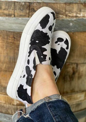 Cow Slip On Round Toe Flat Sneakers - White - unsigned - Modalova