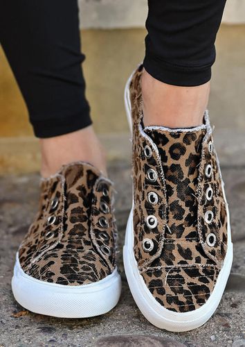 Leopard Slip On Flat Canvas Sneakers - unsigned - Modalova