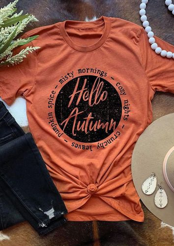 Thanksgiving Hello Autumu Pumpkin Graphic T-Shirt Tee - Orange - unsigned - Modalova