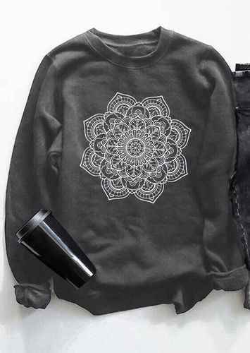 Mandala Floral O-Neck Sweatshirt - Dark Grey - unsigned - Modalova