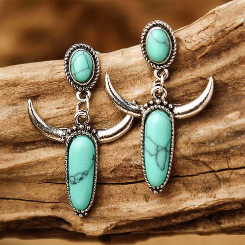 Creative Turquoise Horn Alloy Earrings - unsigned - Modalova