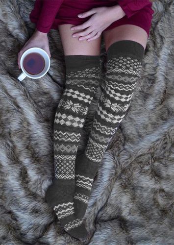 Snowflake Geometric Over Knee Knitted Socks - unsigned - Modalova