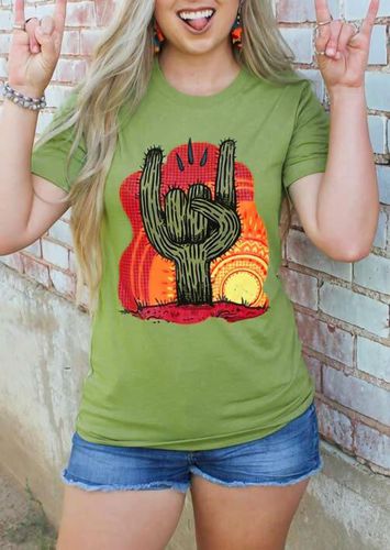 Cactus Rock Roll Graphic T-Shirt Tee - Green - unsigned - Modalova