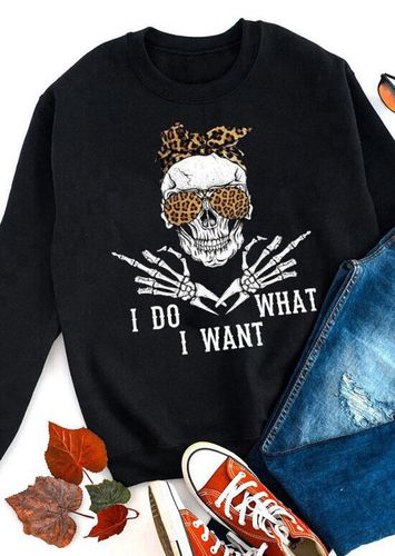 Halloween I Do What I Want Leopard Skull Pullover Sweatshirt - Black - unsigned - Modalova
